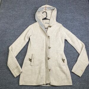 Smartwool Womens Merino Wool Blend Toggle Full Zip Hooded Cardigan Cream Large
